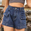 Shorts en denim taille haute premium avec poches