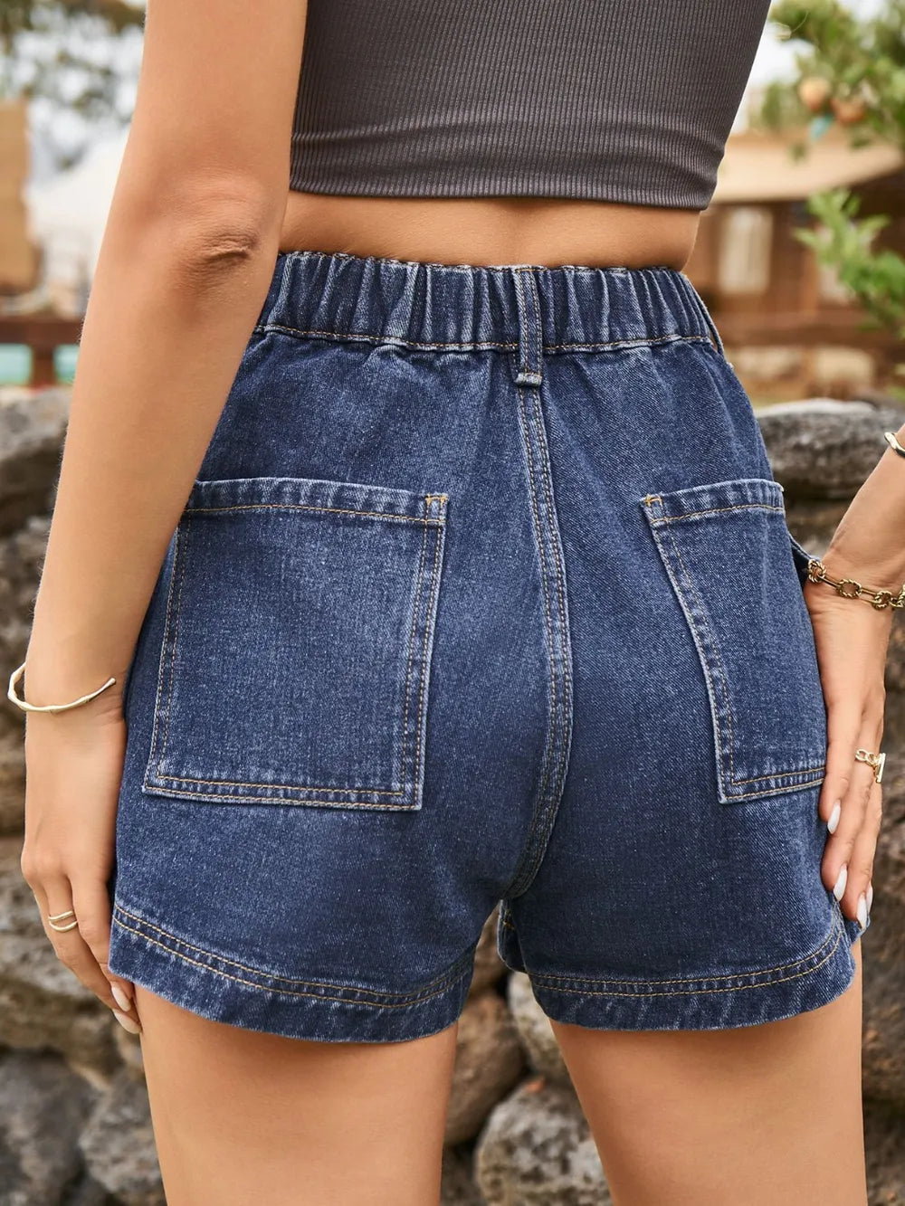 Shorts en denim taille haute premium avec poches