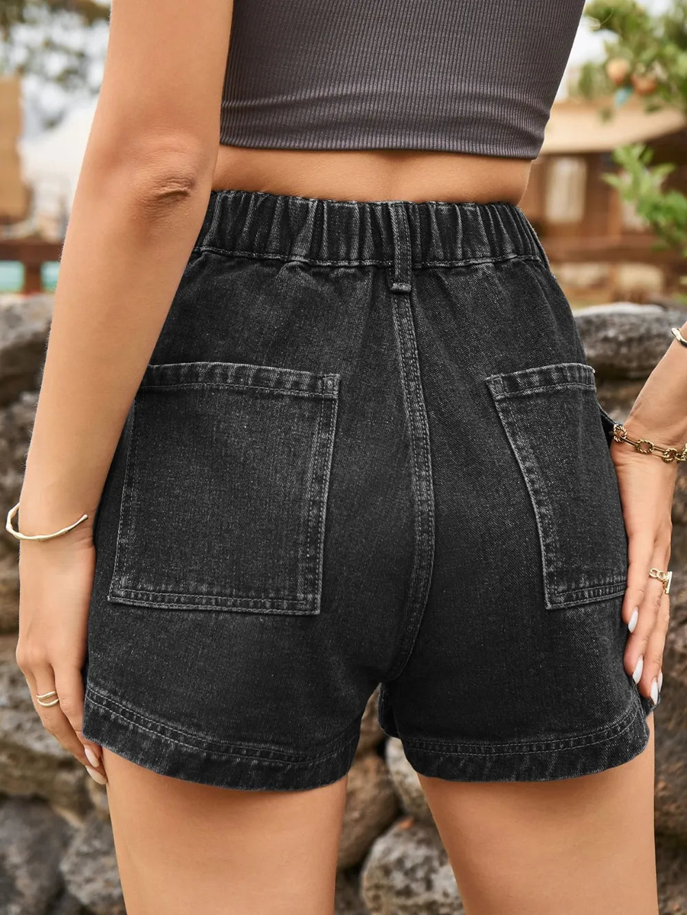 Shorts en denim taille haute premium avec poches