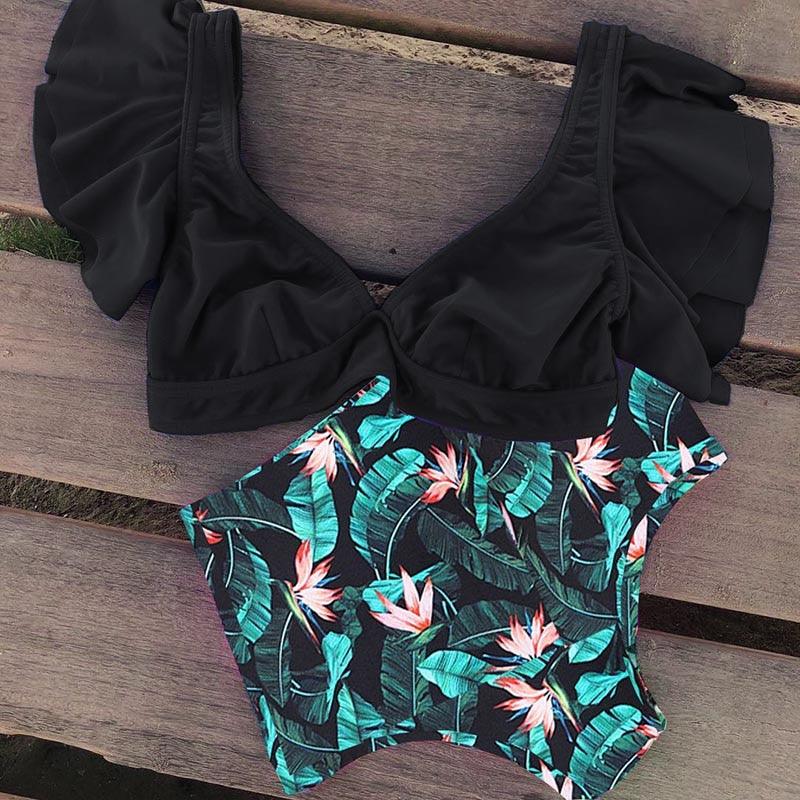 Conjunto de Bikini de Cintura Alta con Volantes para Mujeres