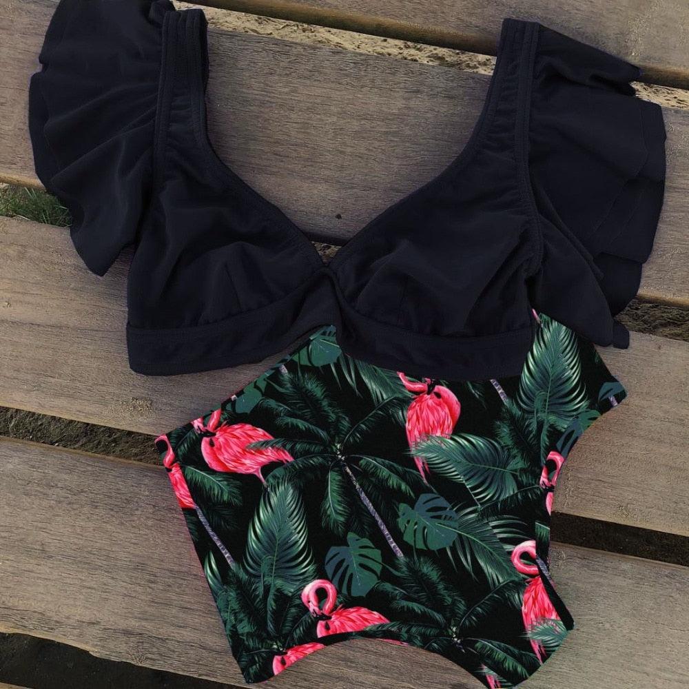Conjunto de Bikini de Cintura Alta con Volantes para Mujeres