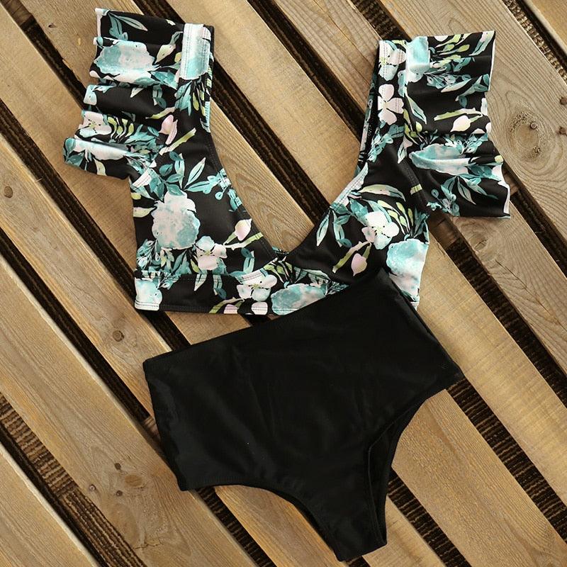 Conjunto de Bikini de Cintura Alta con Volantes para Mujeres