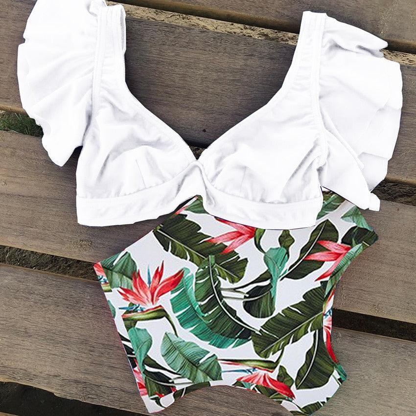 Conjunto de Bikini de Cintura Alta con Volantes para Mujeres