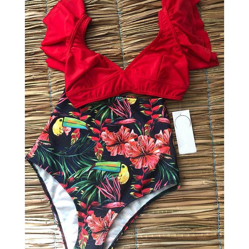 Conjunto de Bikini de Cintura Alta con Volantes para Mujeres