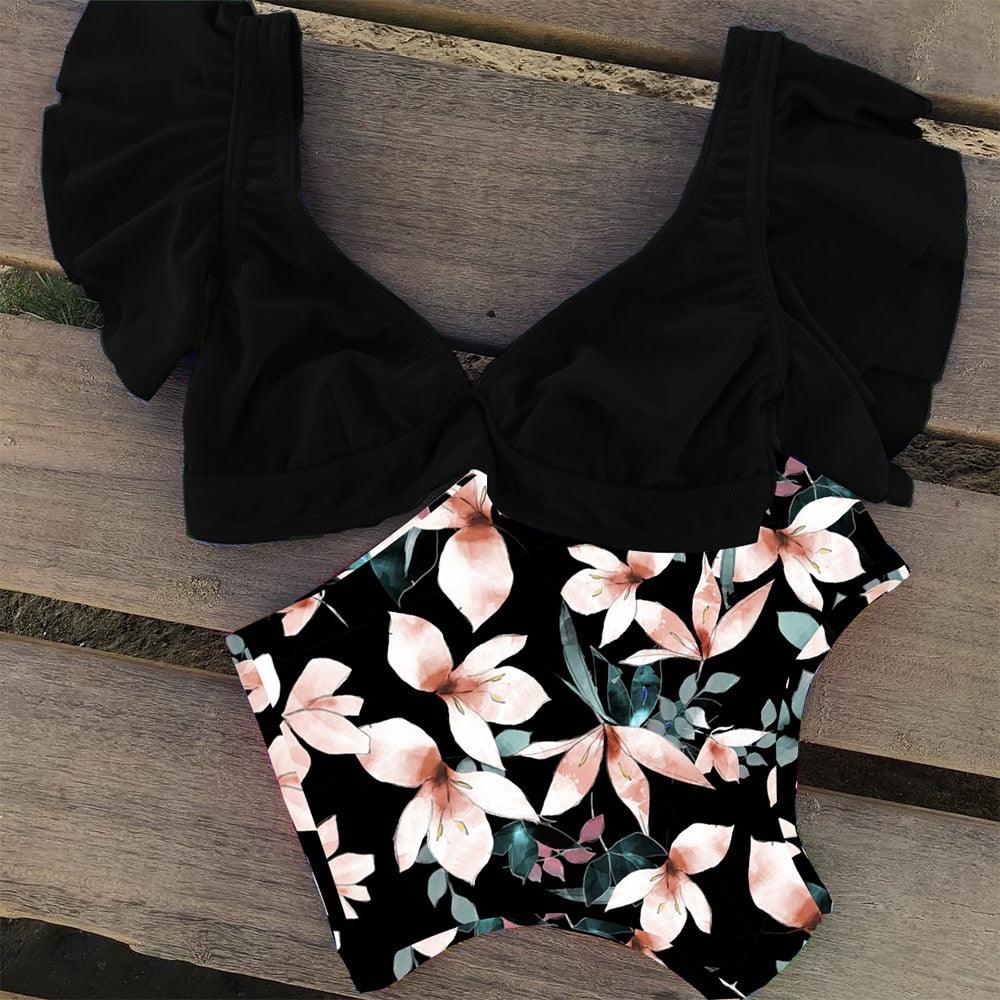 Conjunto de Bikini de Cintura Alta con Volantes para Mujeres