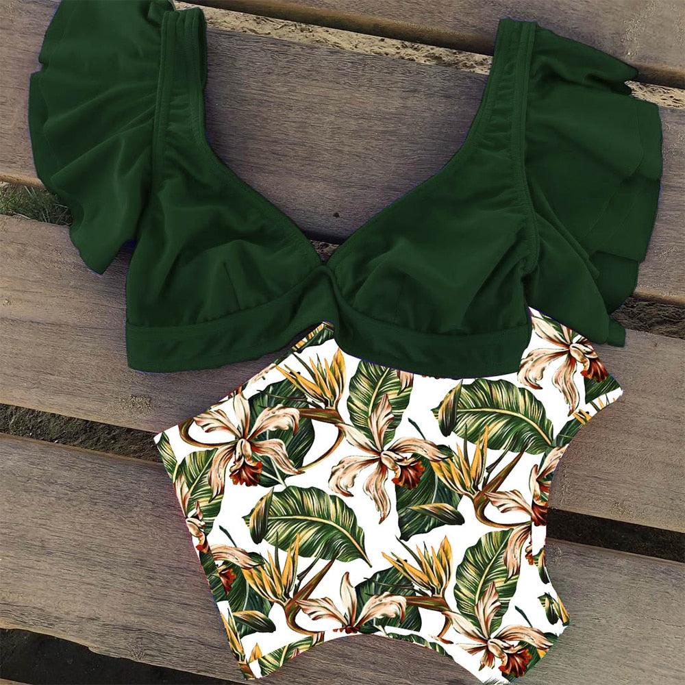 Conjunto de Bikini de Cintura Alta con Volantes para Mujeres