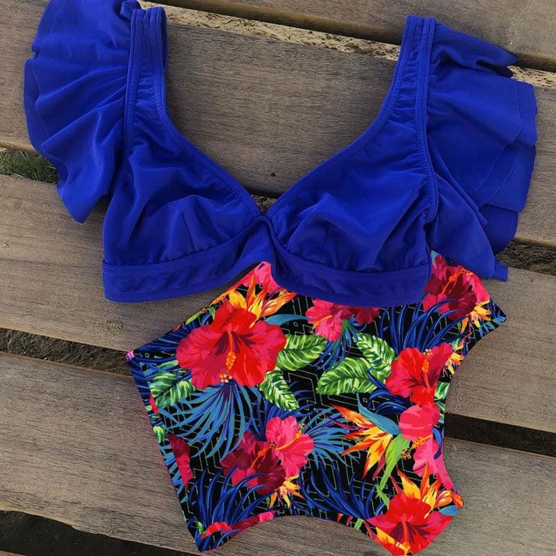 Conjunto de Bikini de Cintura Alta con Volantes para Mujeres
