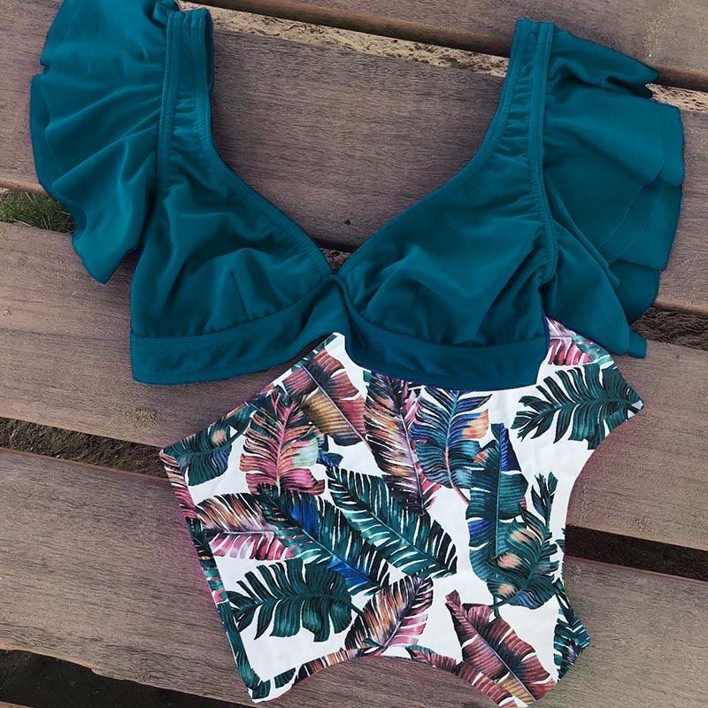 Conjunto de Bikini de Cintura Alta con Volantes para Mujeres