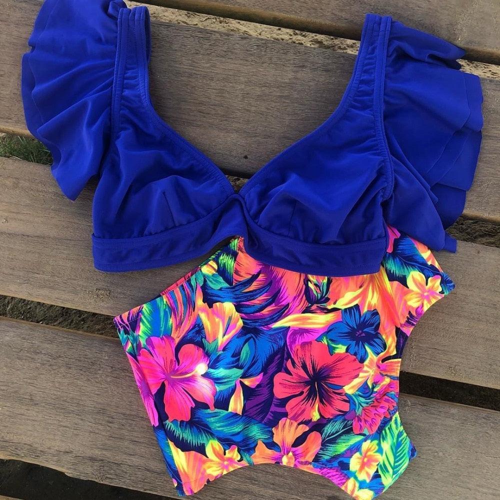 Conjunto de Bikini de Cintura Alta con Volantes para Mujeres