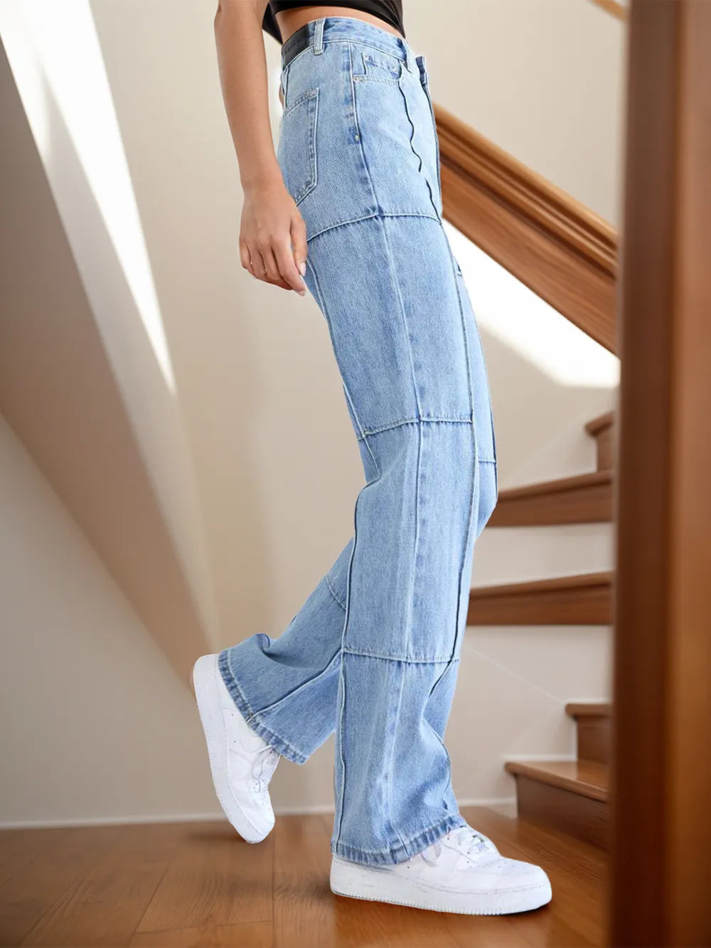 Jeans Rectos de Cintura Alta con Bolsillos