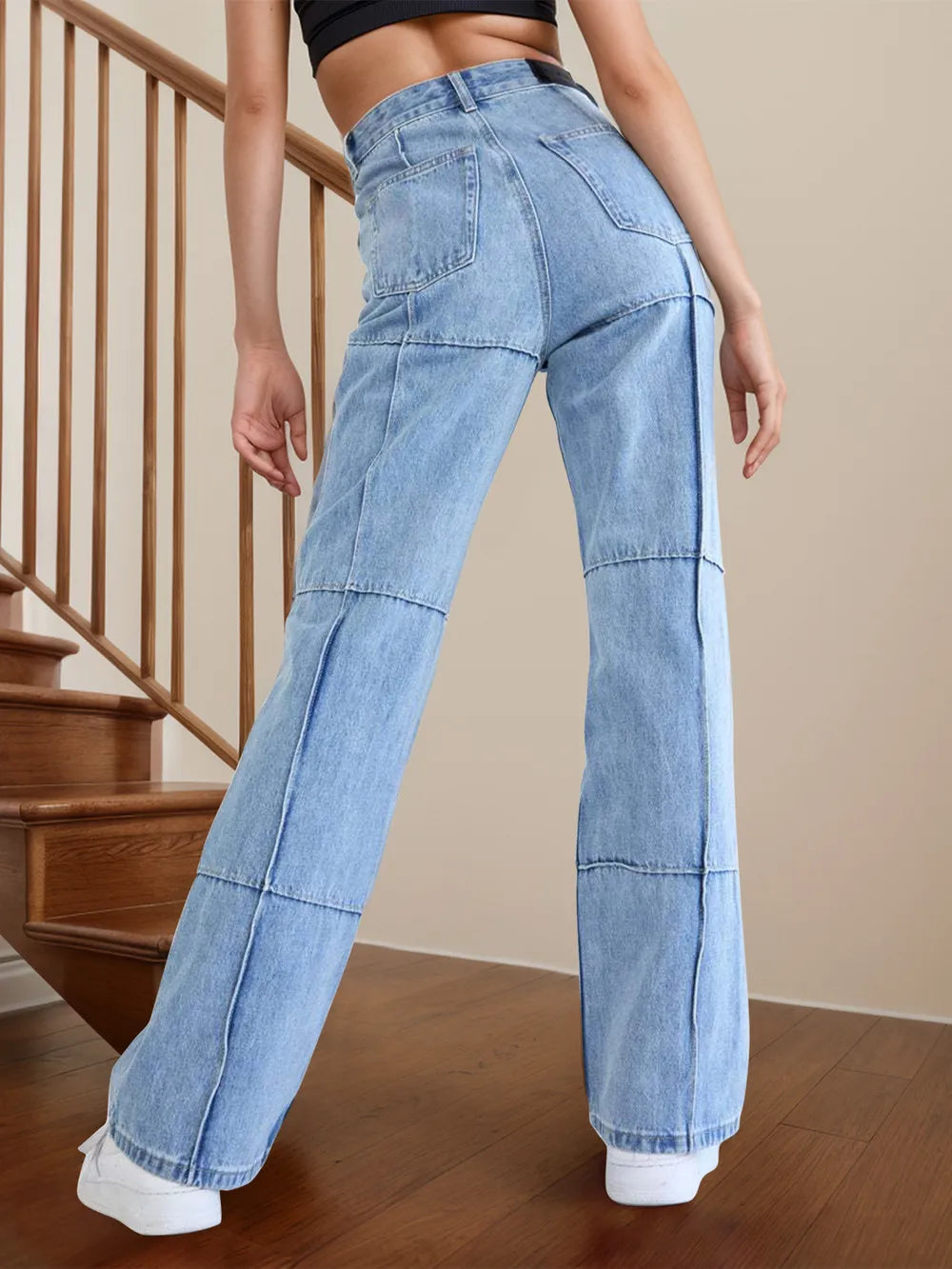 Jeans Rectos de Cintura Alta con Bolsillos