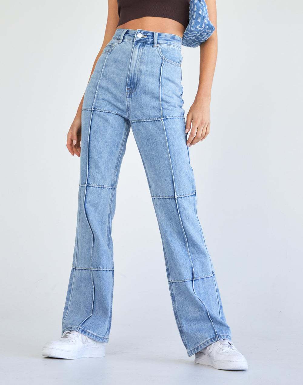 Jeans Rectos de Cintura Alta con Bolsillos