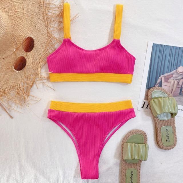 Ensemble de bikini deux pièces taille haute pour femmes
