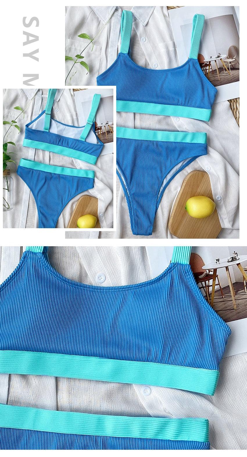 Ensemble de bikini deux pièces taille haute pour femmes