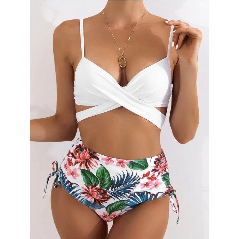 Chic High-Waist Floral Bikini Set - 3-Piece Summer Swimwear for Women - Korvel