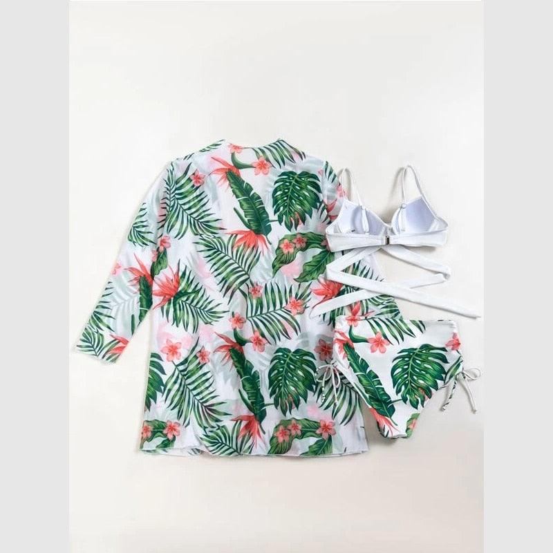 Chic High-Waist Floral Bikini Set - 3-Piece Summer Swimwear for Women - Korvel