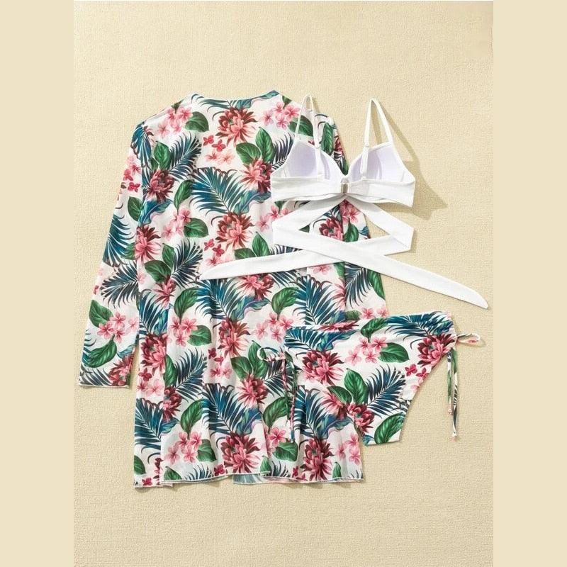 Chic High-Waist Floral Bikini Set - 3-Piece Summer Swimwear for Women - Korvel