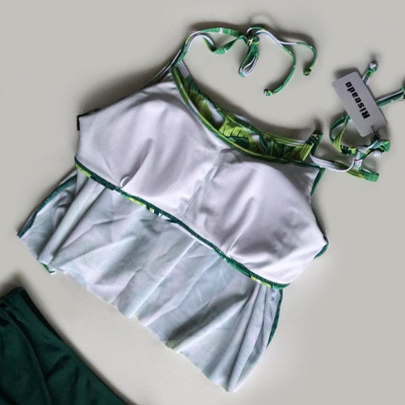 High Waist Leaf Print Bikini Set for Women