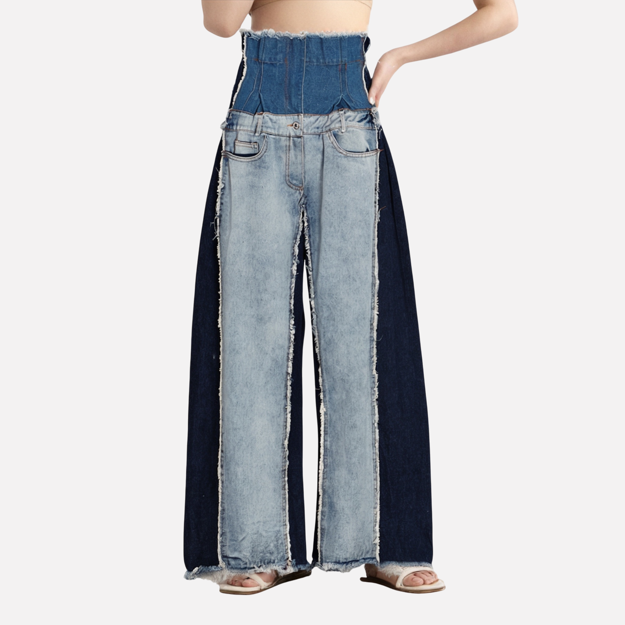 High Waisted Loose Color Blocked Flared Pants
