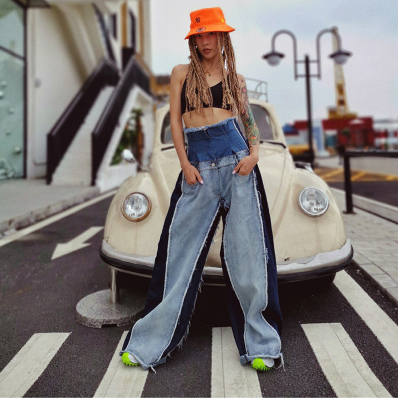 High Waisted Loose Color Blocked Flared Pants