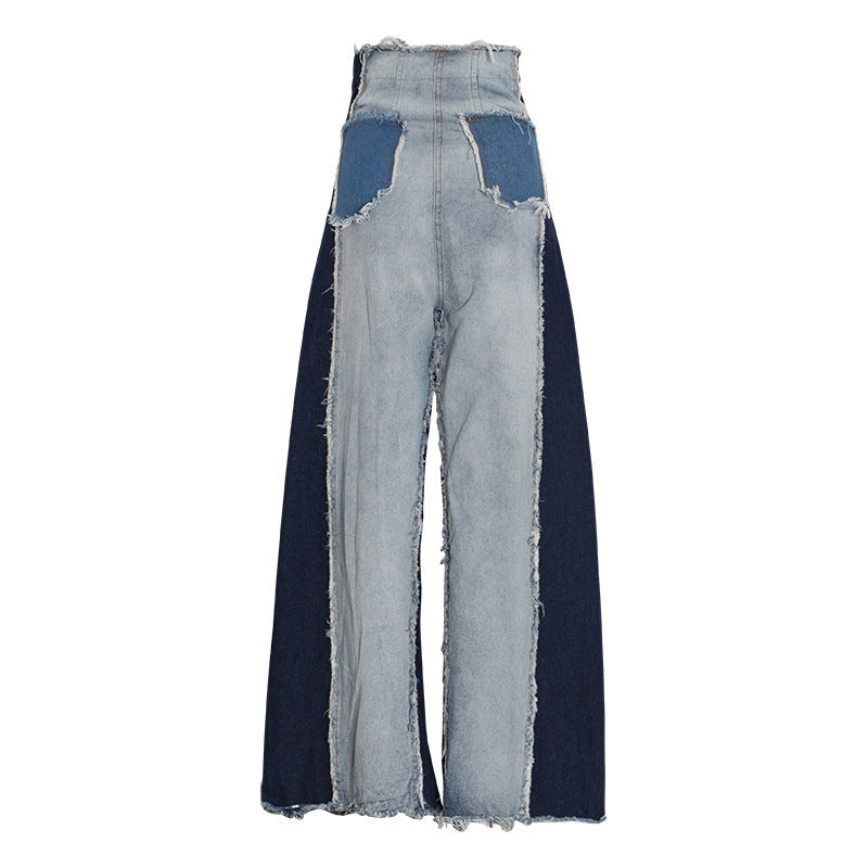 High Waisted Loose Color Blocked Flared Pants