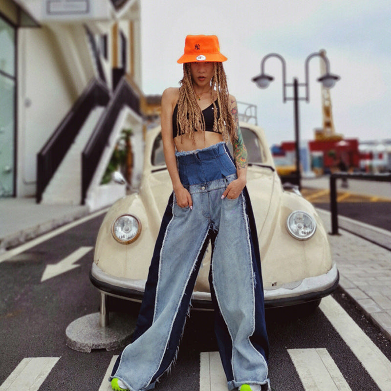 High Waisted Loose Color Blocked Flared Pants