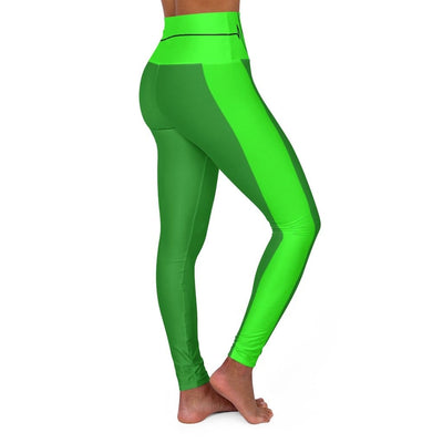High Waisted Yoga Leggings - Forest Green & Neon Green