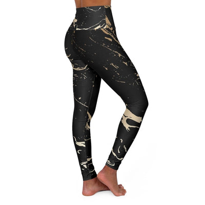High Waisted Yoga Pants - Black and Gold Swirl