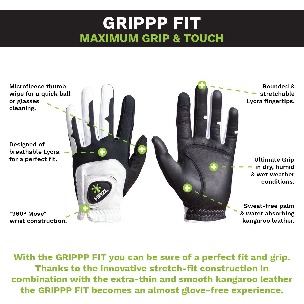 Guantes de Golf HIRZL Grippp Fit - Blanco/Negro