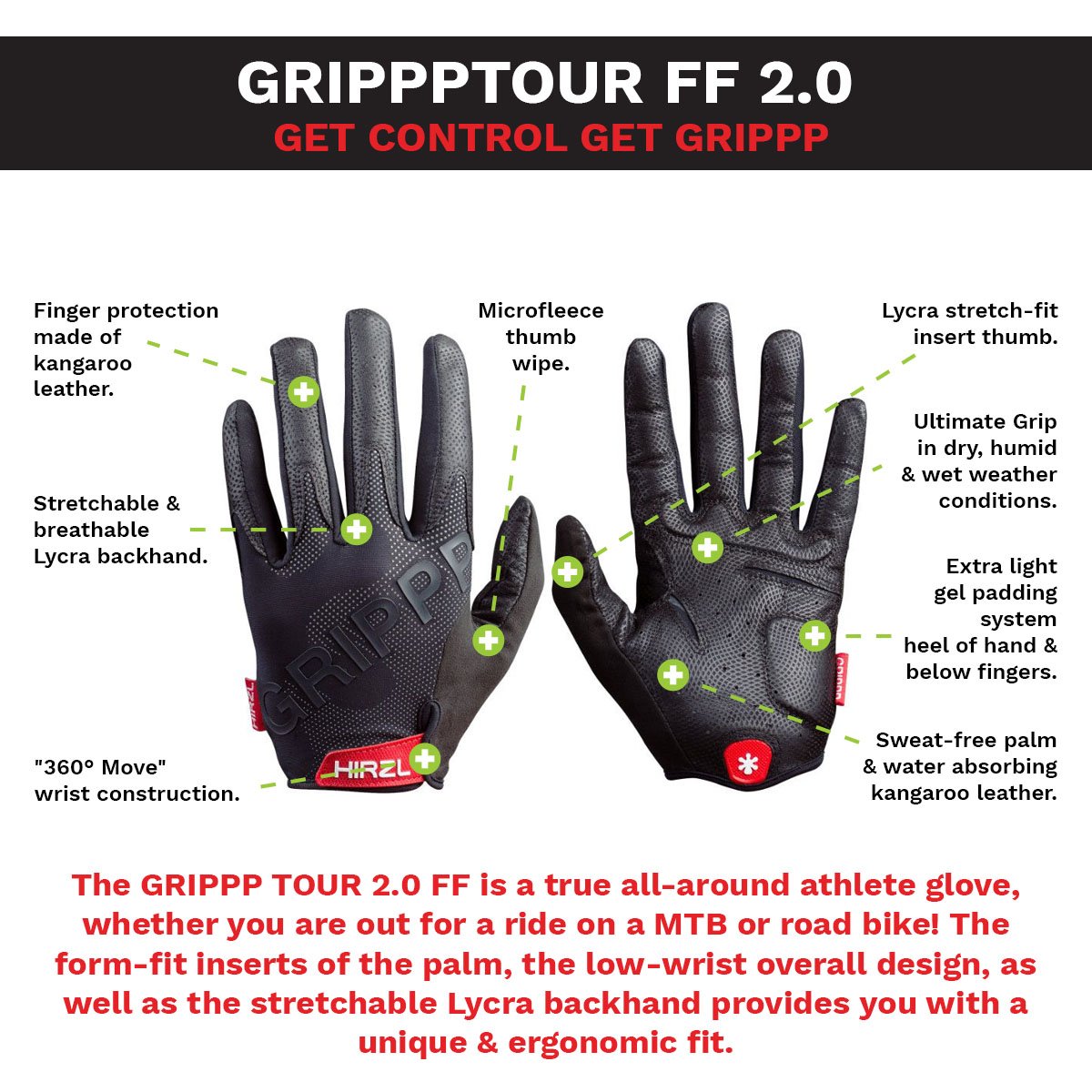 HIRZL Tour FF 2.0 Leather Bike Gloves