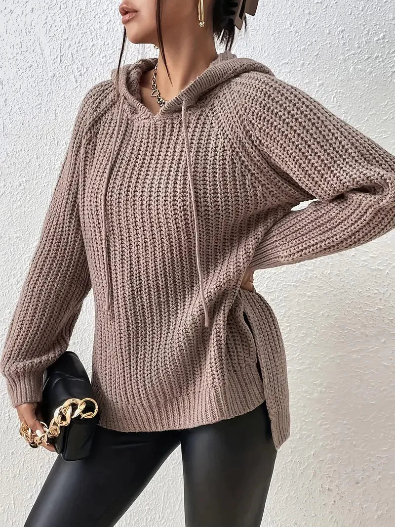 Women's Loose Pullover Hooded Sweater in Camel