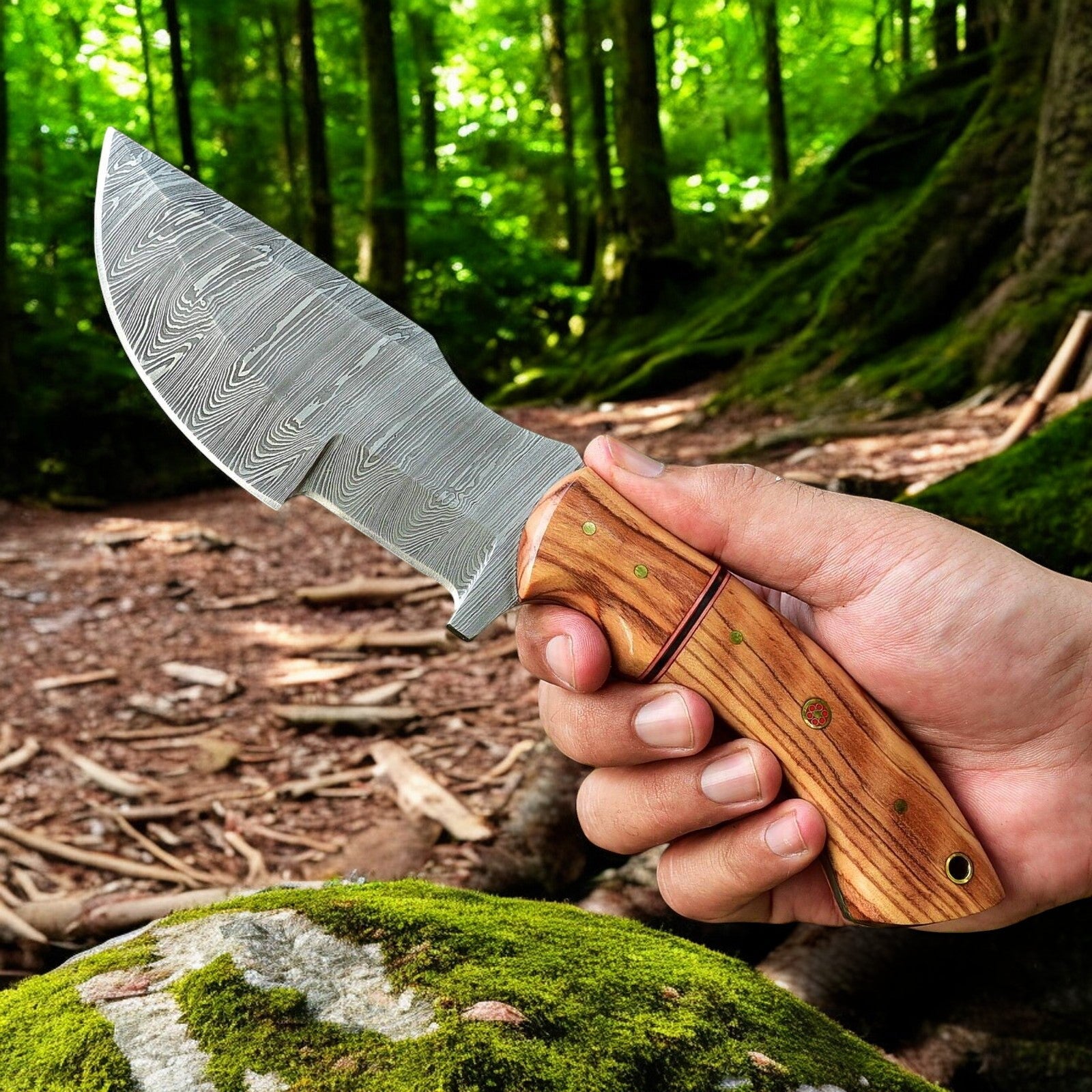 Premium Tom Brown Tracker Knife – Damascus Steel & Olivewood – 10" Length - Korvel