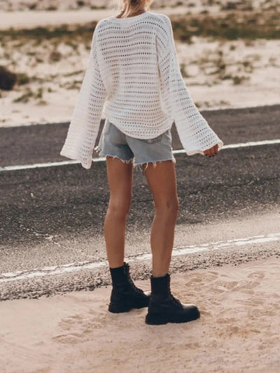 Hollow Out Beach Cover Shirt for Sun Protection