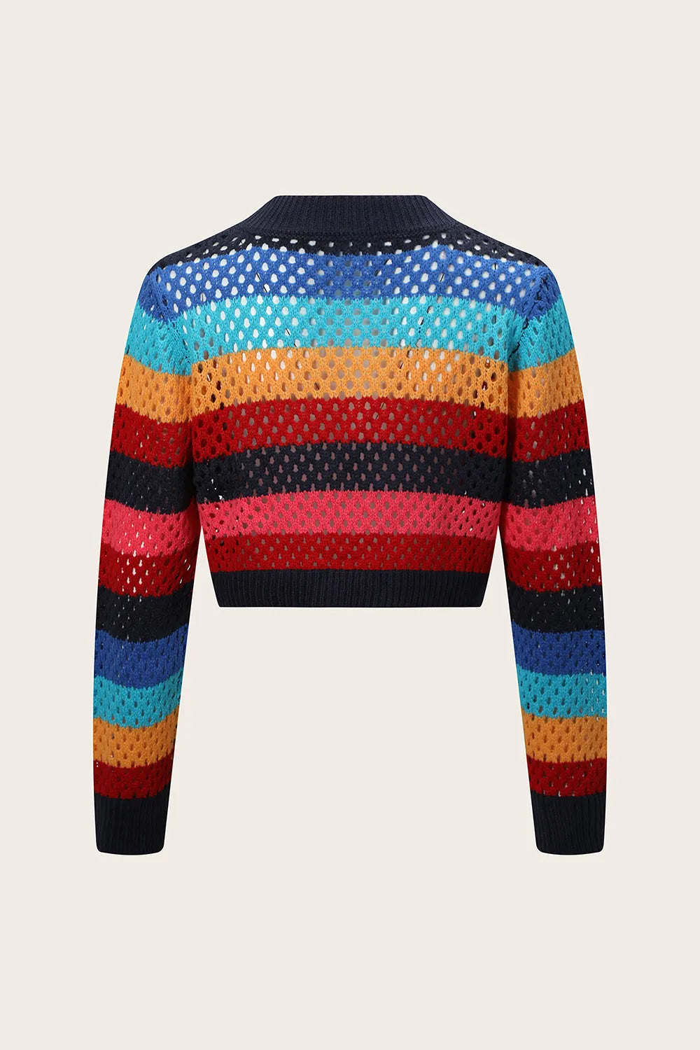 Contrasting Striped Hollow Out Women's Knitted Cardigan