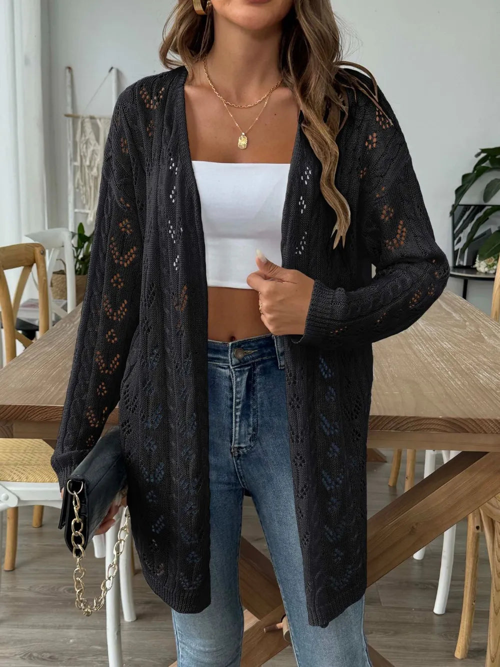 Hollow woven sweater without buttons air-conditioned sweater casual jacket - Korvel