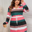 Honey Plus Size Striped V-Neck Long Sleeve Mini Dress