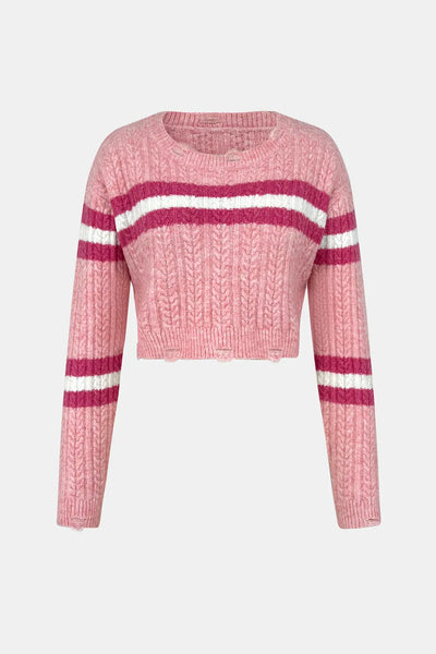 Suéter con Capucha a Rayas de Color Contrastante para Mujeres