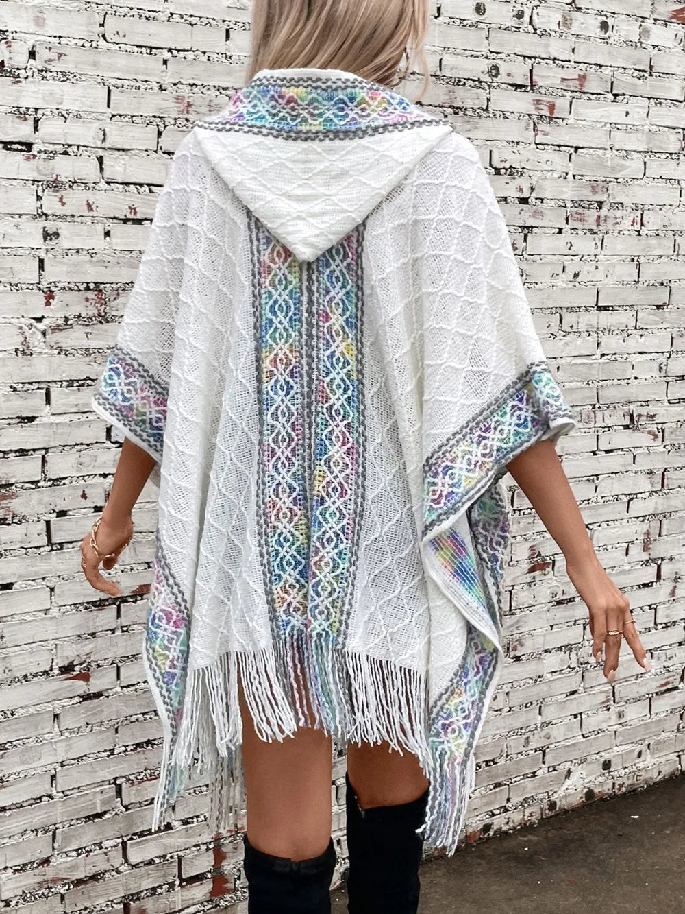 Hooded Tassel Cloak Sweater Shawl for Women