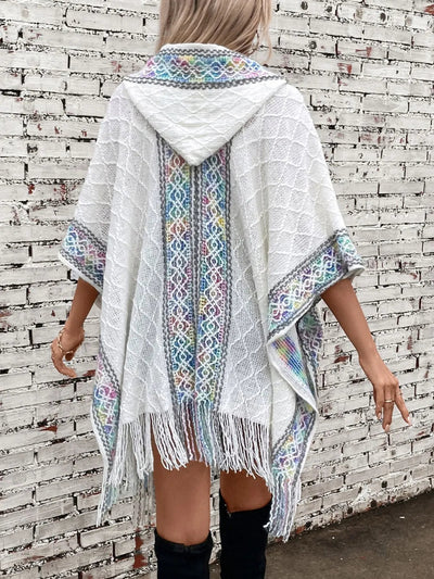 Hooded Tassel Cloak Sweater Shawl for Women