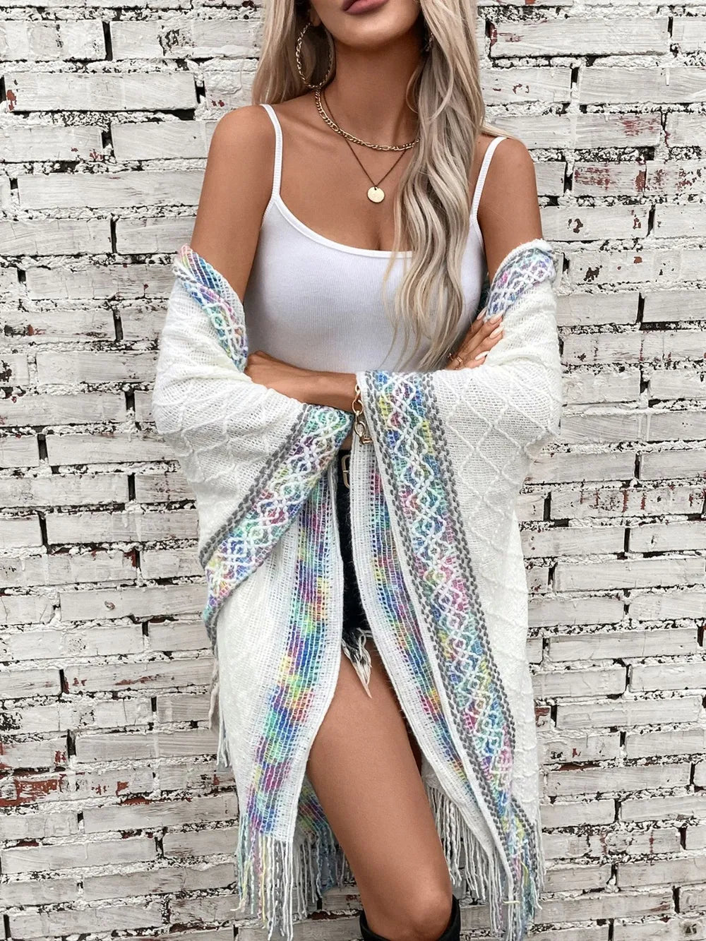 Hooded Tassel Cloak Sweater Shawl for Women