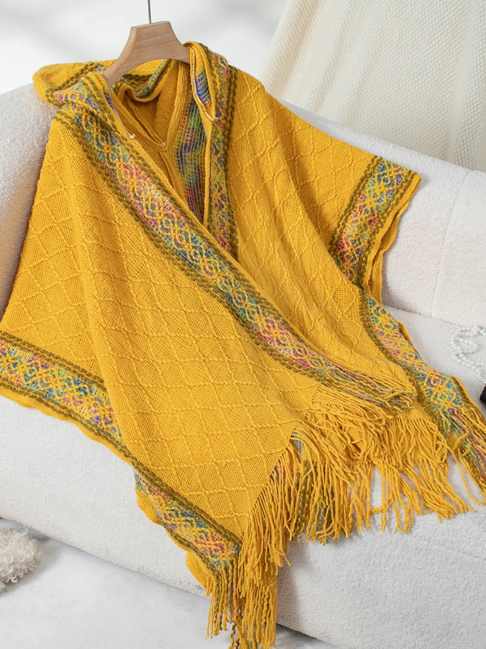 Hooded Tassel Cloak Sweater Shawl for Women