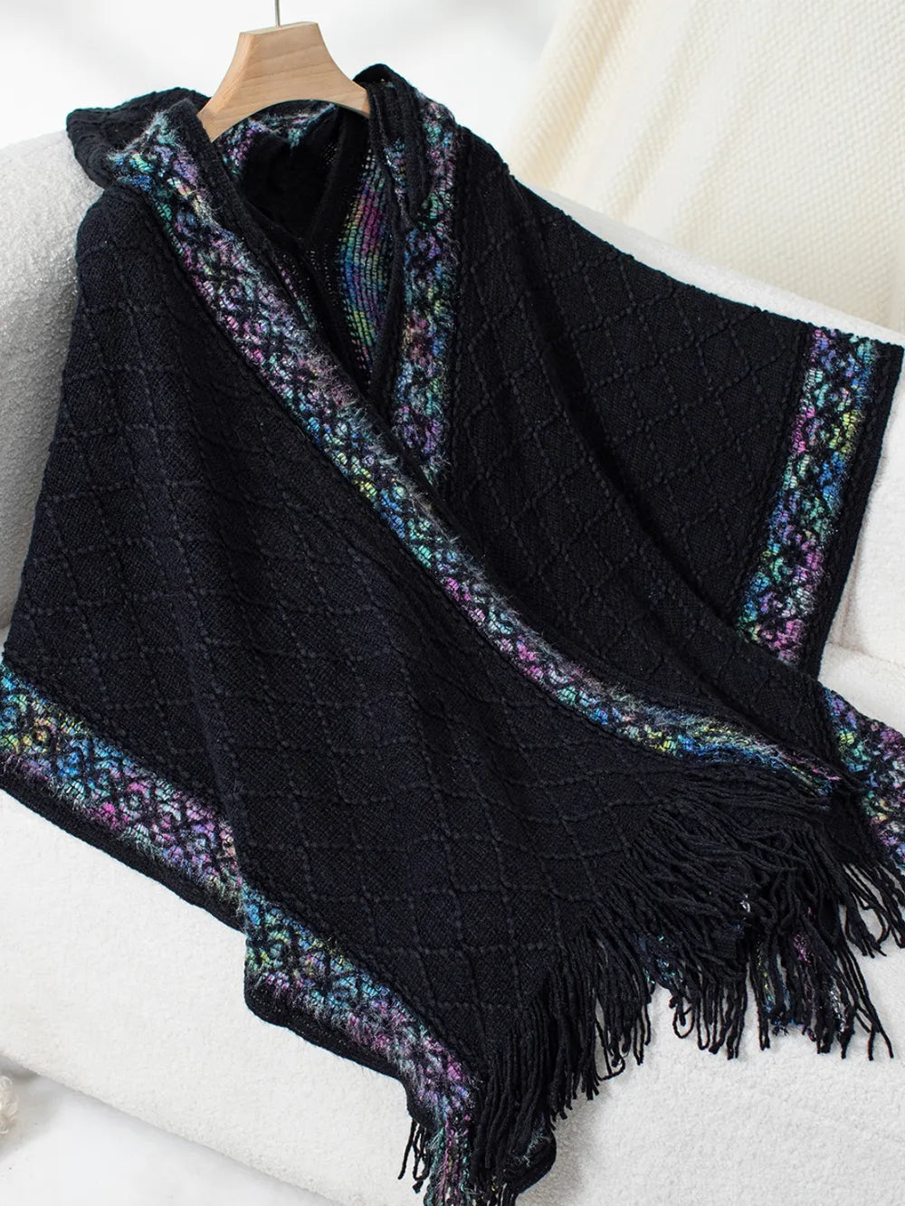 Hooded Tassel Cloak Sweater Shawl for Women