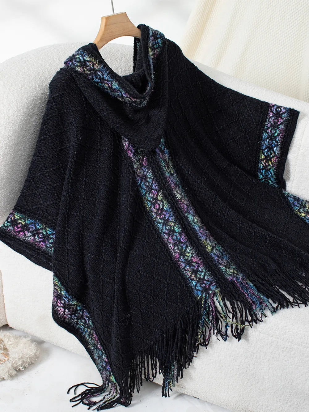Hooded Tassel Cloak Sweater Shawl for Women