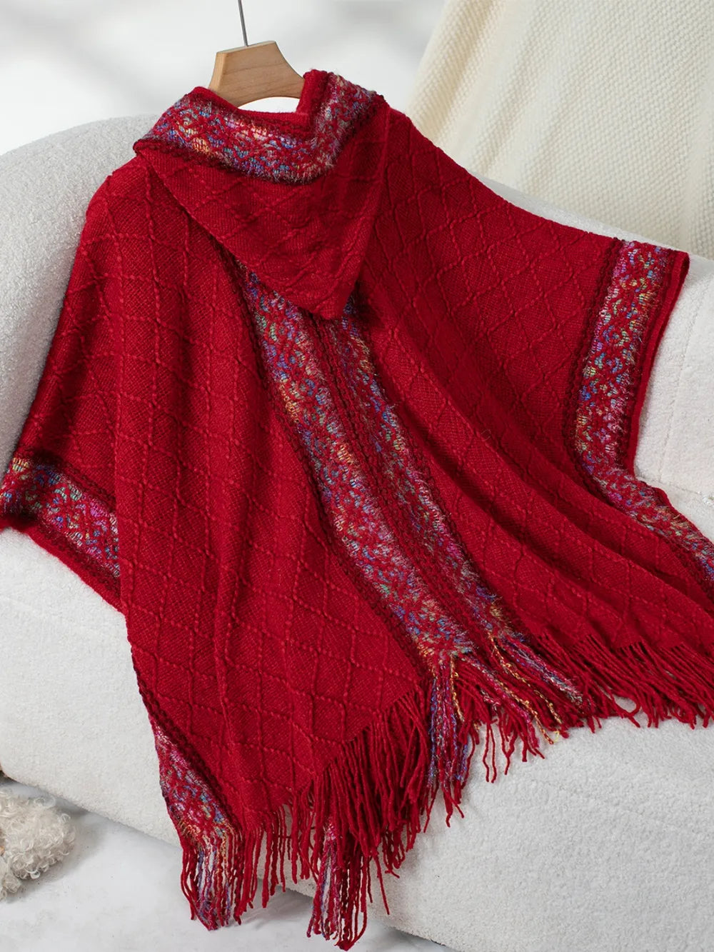 Hooded Tassel Cloak Sweater Shawl for Women
