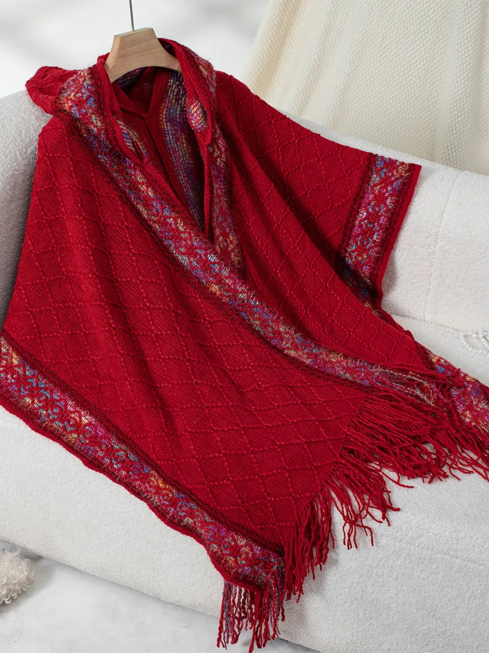 Hooded Tassel Cloak Sweater Shawl for Women