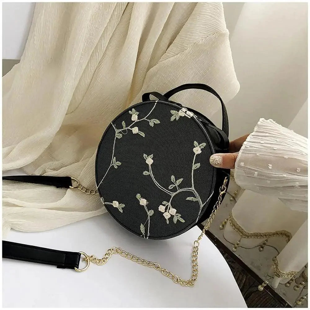 Elegant Floral Lace Round Shoulder Bag for Women