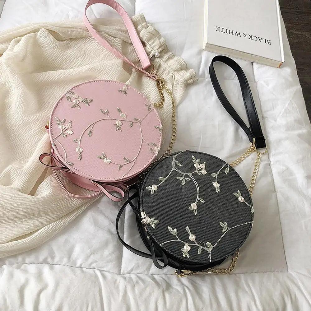 Elegant Floral Lace Round Shoulder Bag for Women