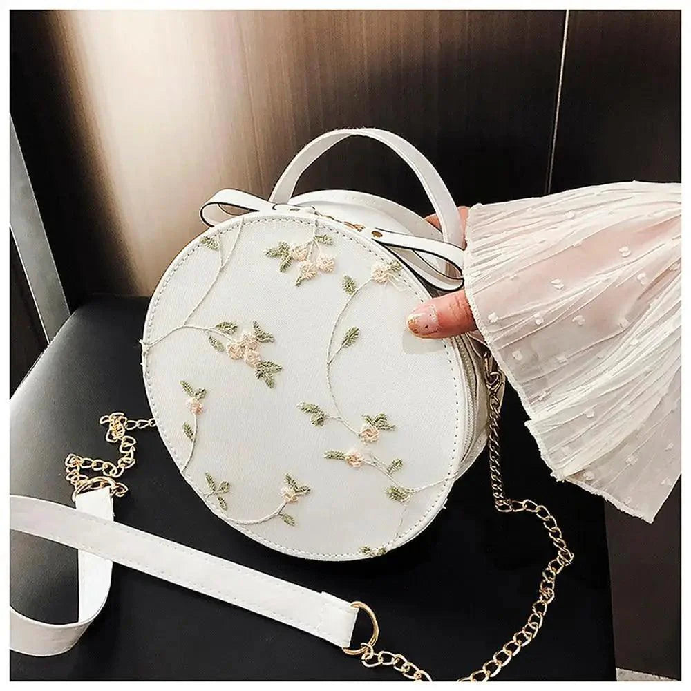 Elegant Floral Lace Round Shoulder Bag for Women