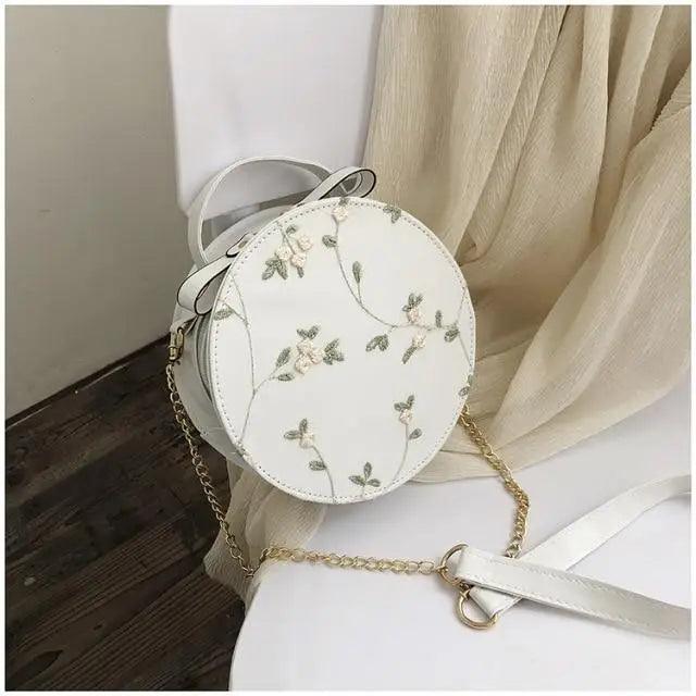 Elegant Floral Lace Round Shoulder Bag for Women