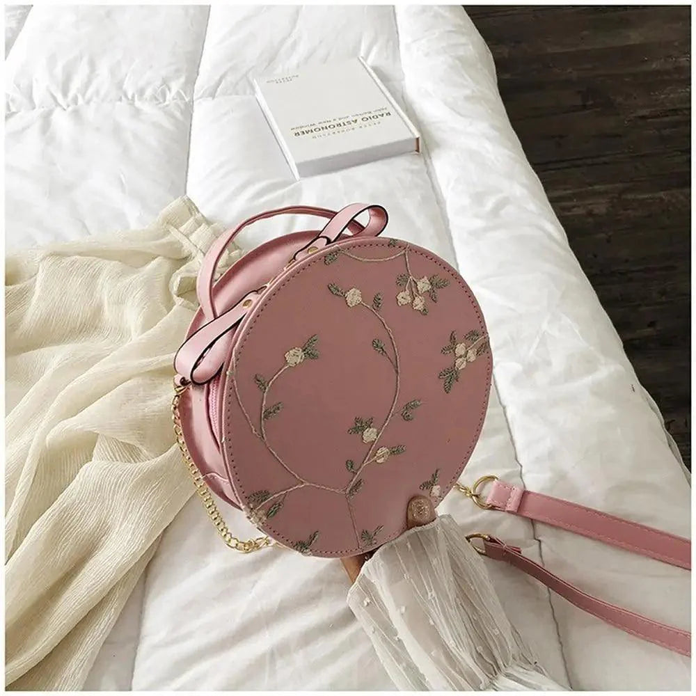 Elegant Floral Lace Round Shoulder Bag for Women